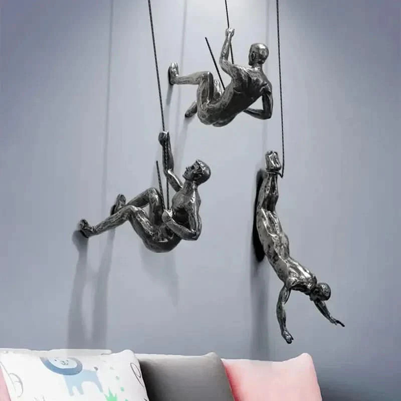 BowLift | Climbing Man Wall Sculpture Set – Modern Resin Art