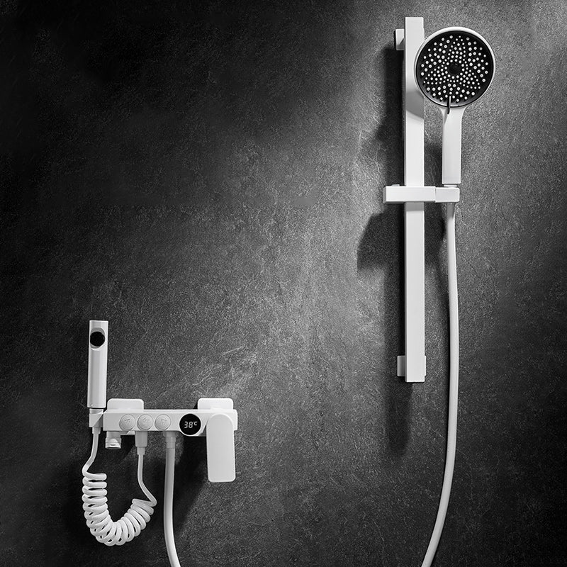 BowLift | Round Shower Set White Wall Mounted Hand Shower Lever Handle Shower Hose Swiveling Shower Set