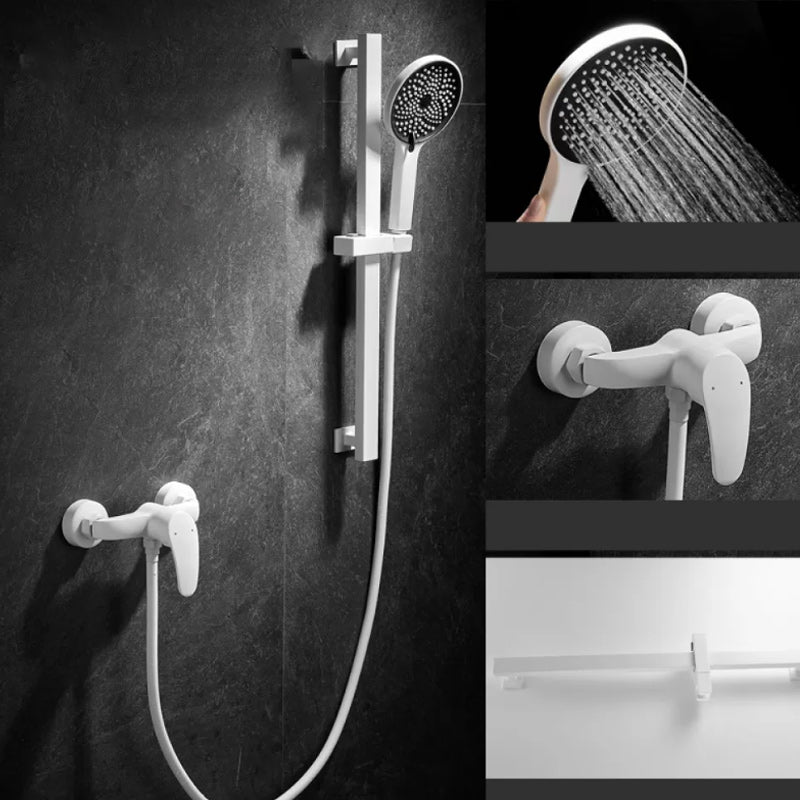 BowLift | Round Shower Set White Wall Mounted Hand Shower Lever Handle Shower Hose Swiveling Shower Set