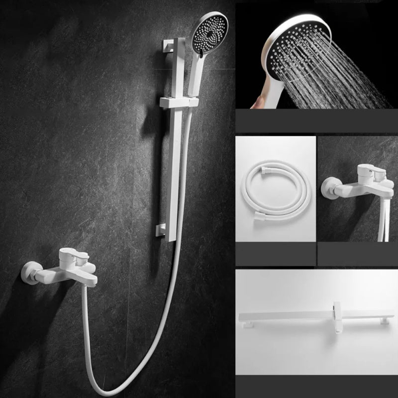 BowLift | Round Shower Set White Wall Mounted Hand Shower Lever Handle Shower Hose Swiveling Shower Set