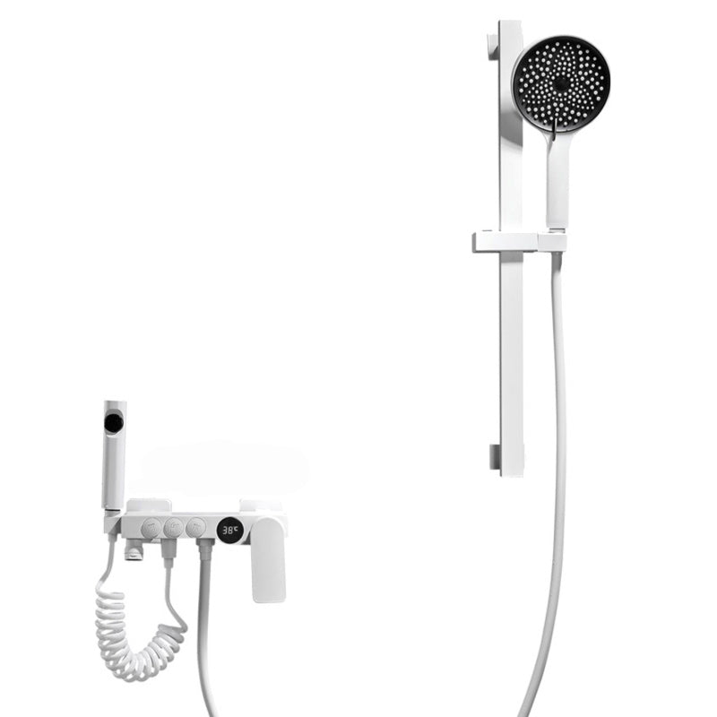 BowLift | Round Shower Set White Wall Mounted Hand Shower Lever Handle Shower Hose Swiveling Shower Set