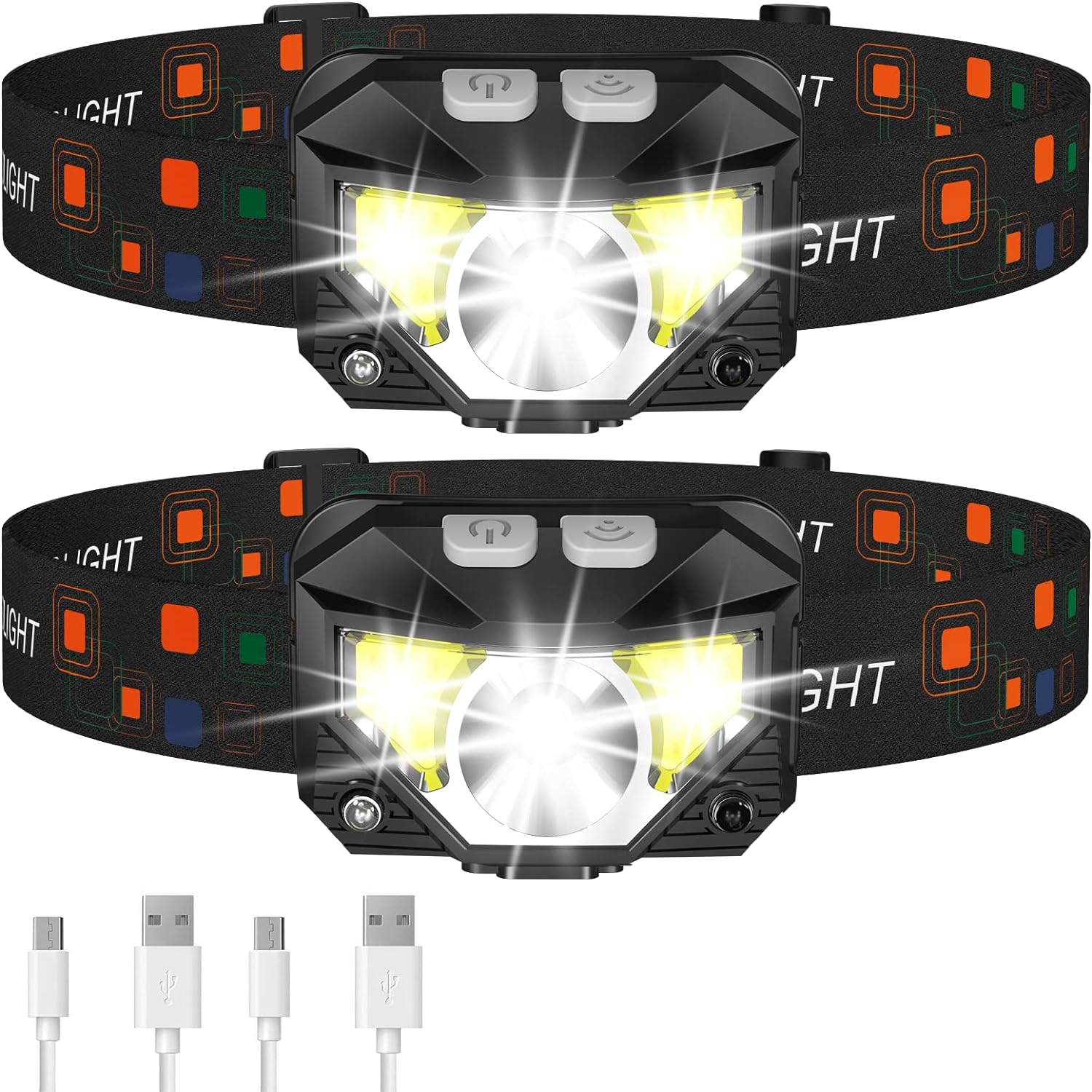 BowLift | 2-Pack Ultra-Bright Led Rechargeable Headlamp Flashlight Waterproof And Motion Sensor