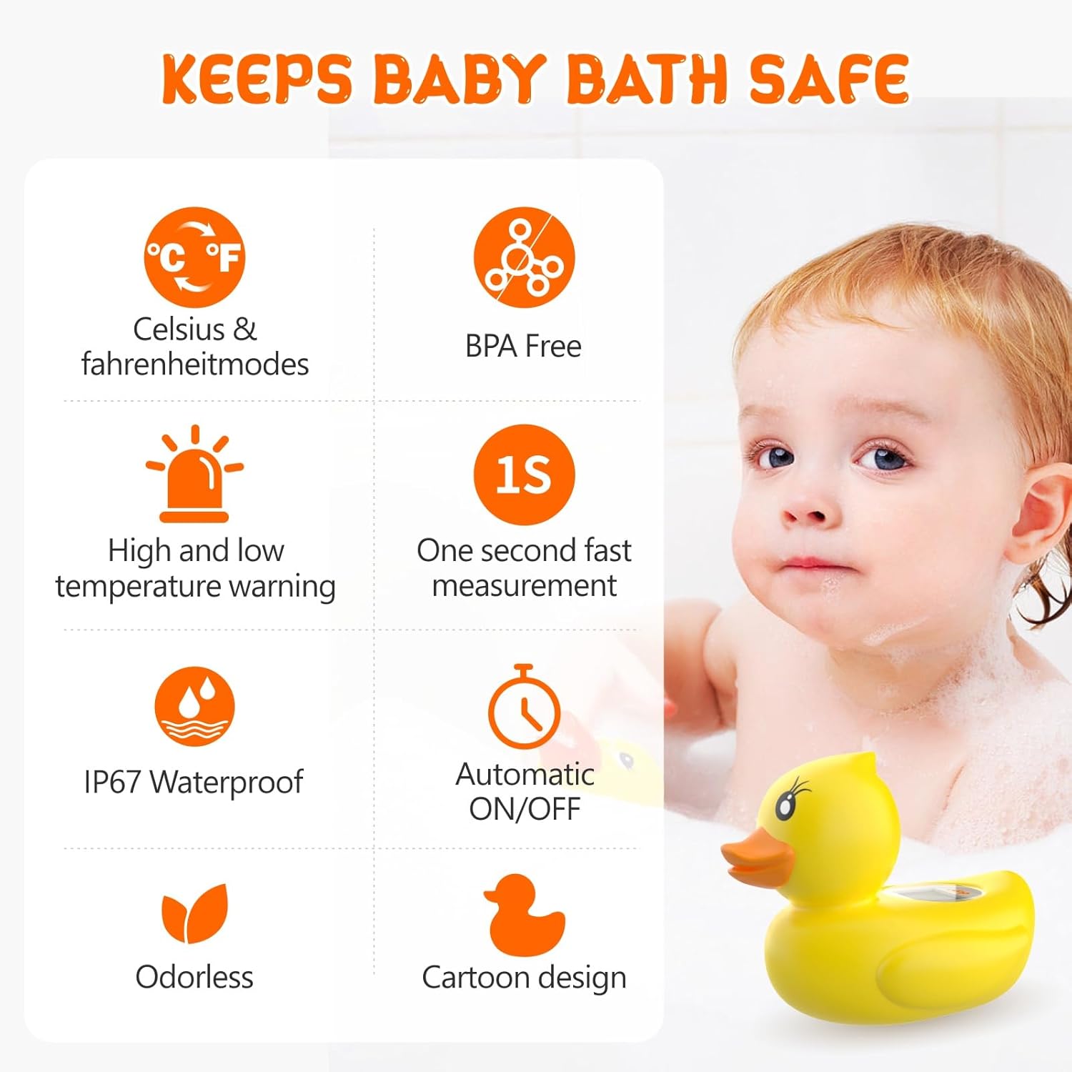 BowLift | AquaVeilig Baby Bath Thermometer – Digital Display with 3 Colors and Temperature Warning