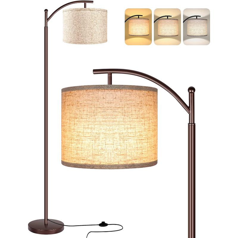 BowLift | Floor lamp with 3 color temperatures LED bulb, floor lamp high industrial floor lamp reading for bedroom, office, white lampshade included