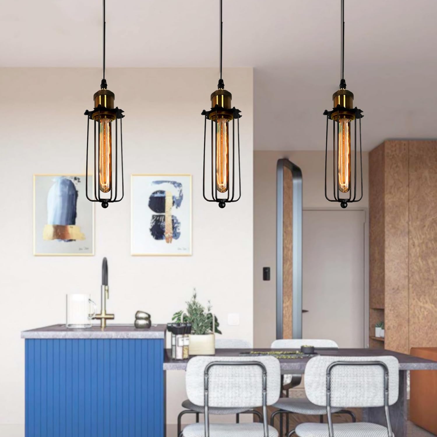 BowLift | Industrial Pendant Light in Retro Design – Vintage Hanging Lamp with Metal Grid