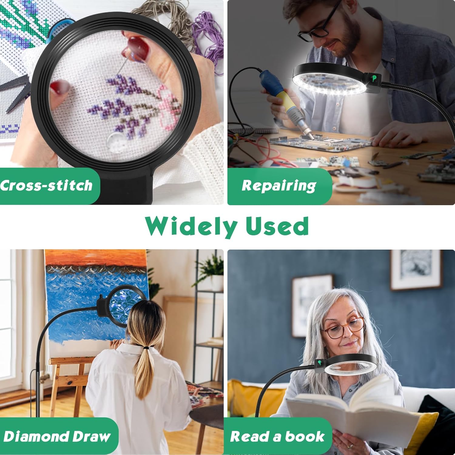 BowLift | Full-Page Magnifying Glass with LED Light – Hands-Free Reading Aid for Books, Crafts & Hobbies