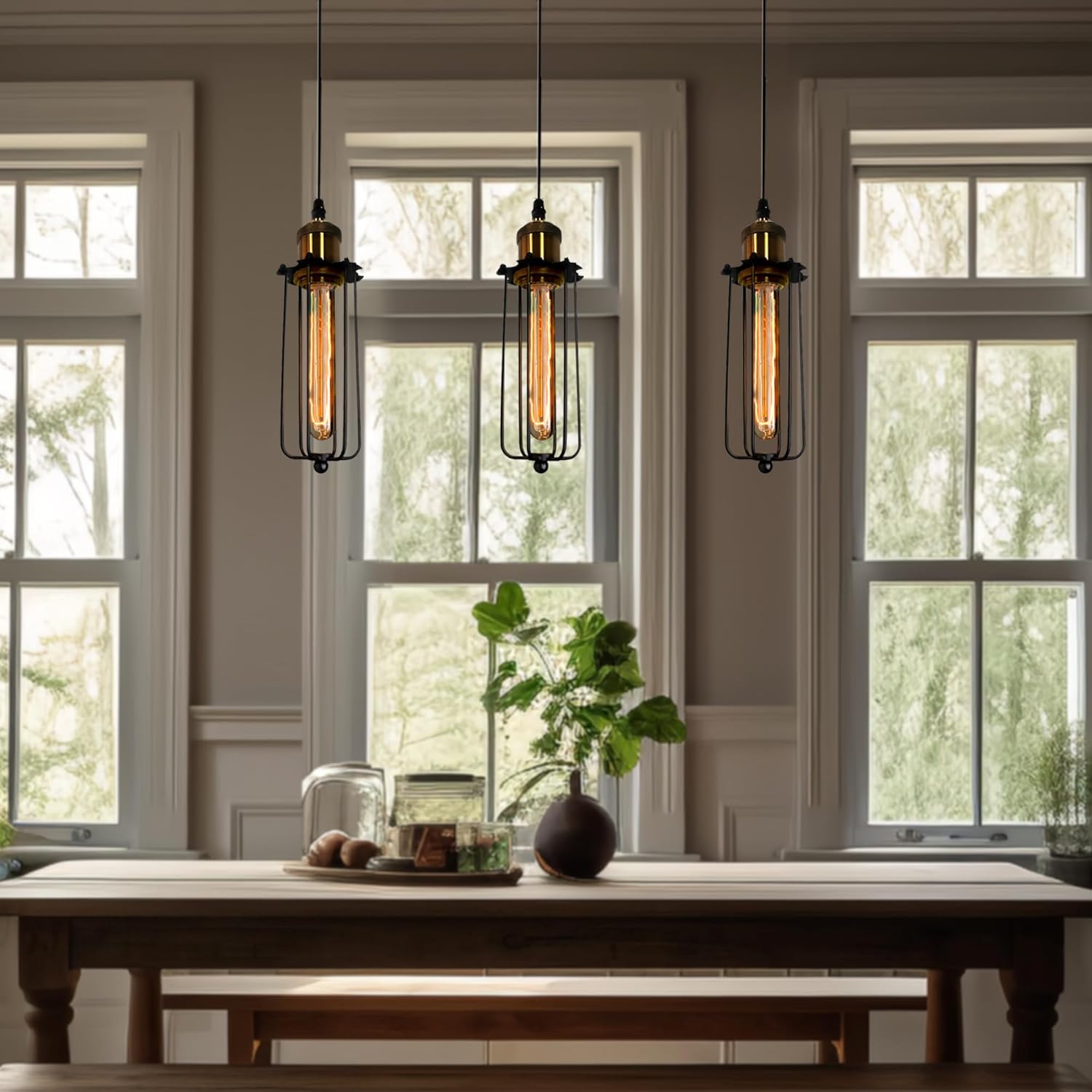 BowLift | Industrial Pendant Light in Retro Design – Vintage Hanging Lamp with Metal Grid