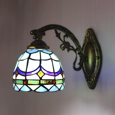 BowLift | Baroque Bowl Wall Lamp 1 Light Blue Glass Mini Wall Light Lighting in Antique Brass