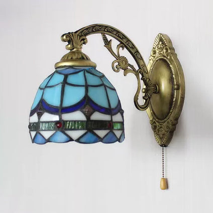 BowLift | Baroque Bowl Wall Lamp 1 Light Blue Glass Mini Wall Light Lighting in Antique Brass