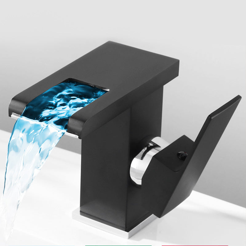 BowLift | Contemporary Square Vessel Faucet Waterfall Spout with LED Three-Color Illumination