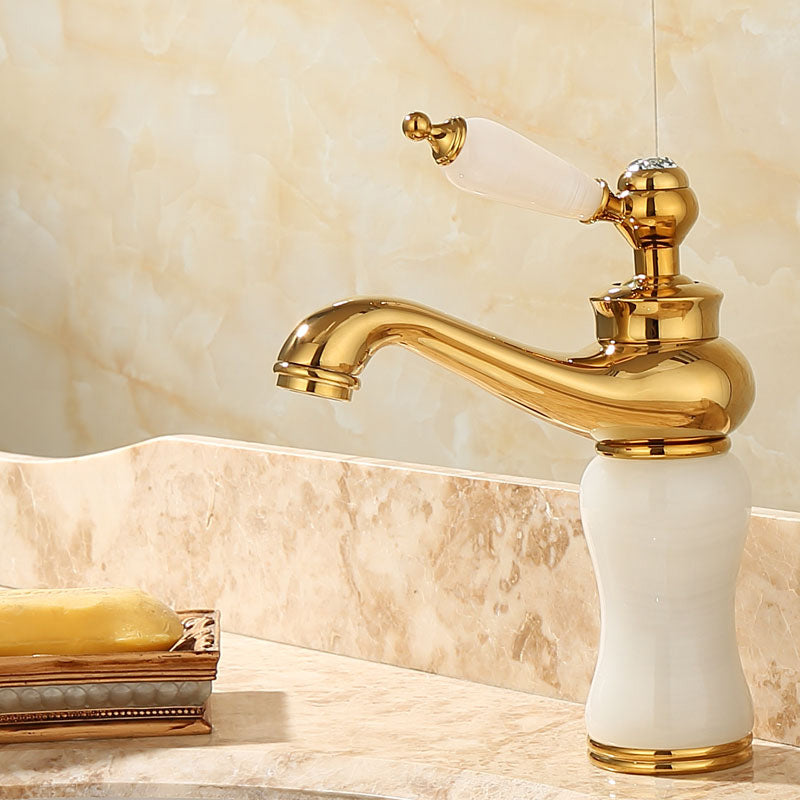 BowLift | Deck Mounted Copper Tub Faucet Low Arc Roman Tub Faucet Set with Jade