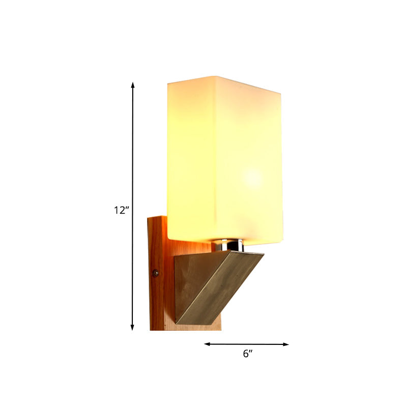 BowLift | Cube Wall Light Modern White Frosted Glass 1 Head Wood Wall Lamp with Triangle Metal Base
