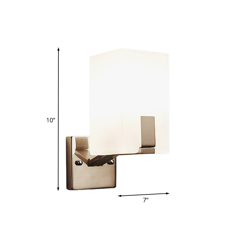 BowLift | White Frosted Glass Cube Wall Light Modernism 1 Light Wall Lamp in Nickel