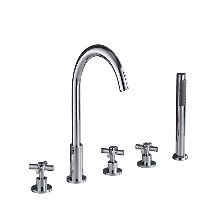 BowLift | Contemporary Bathroom Faucet Deck Mount Copper Low Arc Swivel Roman Bathtub Faucet Set