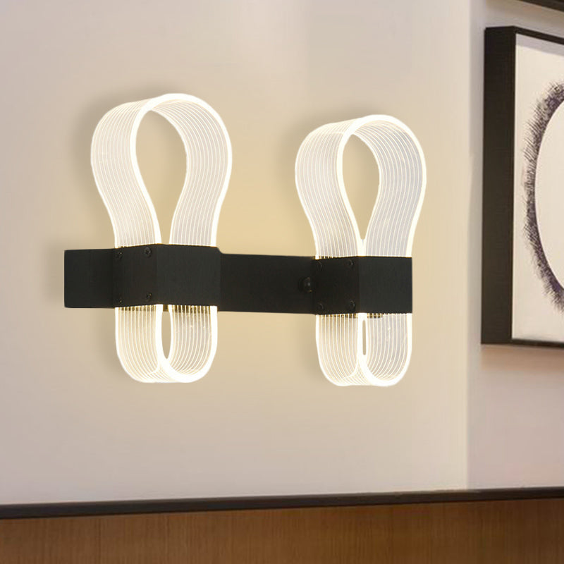 BowLift | Black Bow Ring Wall Switch Modern 2 Heads Acrylic LED Wall Light with Warm/White Light