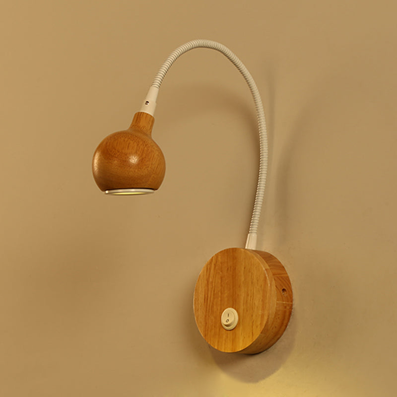 BowLift | Circle Wall Mount Lighting Modern Wood LED Beige Wall Light with White Adjustable Arm