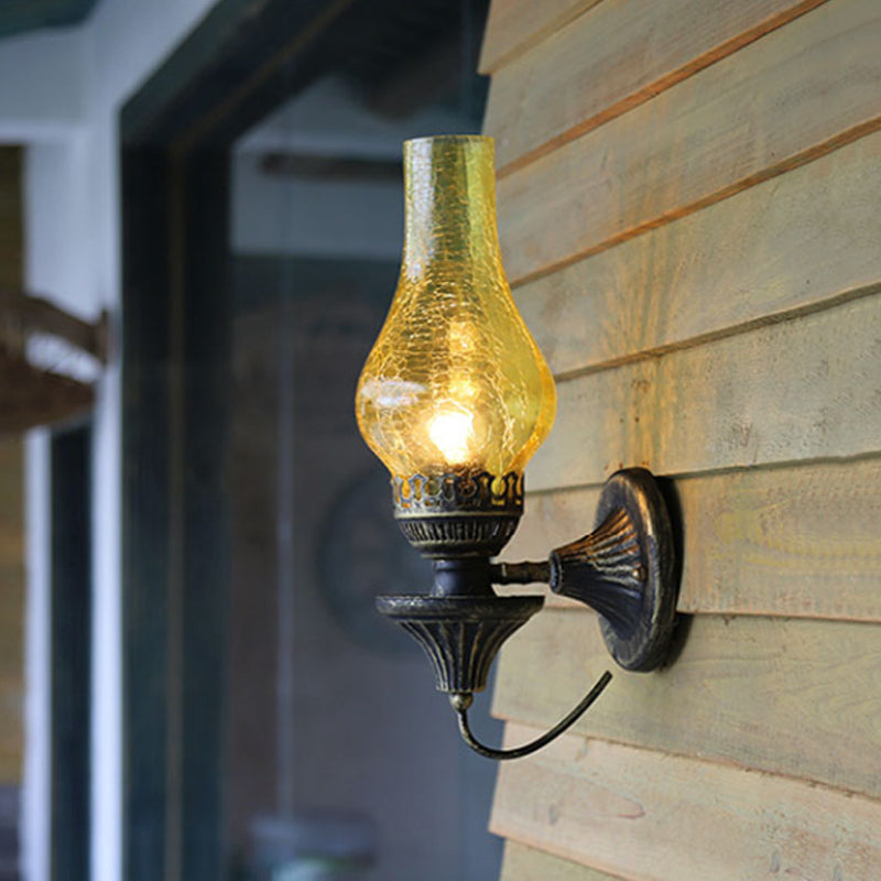 BowLift | Factory Vase Shadow Wall Lamp 1 Head Yellow/Clear Crackle Glass Wall Lighting Fixture for Outdoor