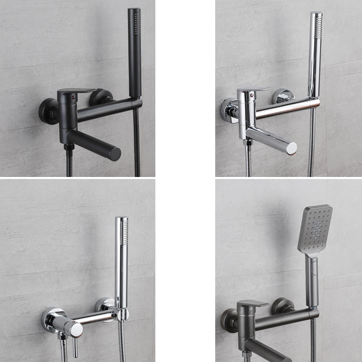 BowLift | Lever Handle Bathtub Faucet Wall Mount Shower Hose Swivel Spout Bathtub Filling with Hand Shower