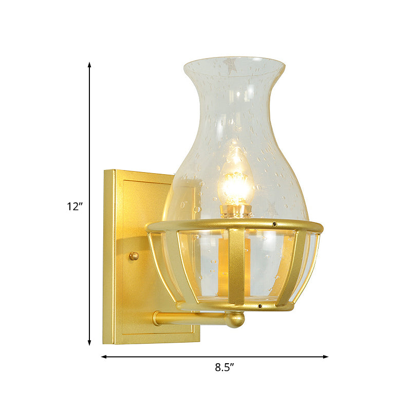 BowLift | Vase Clear Glass Wall Light Postmodern 1 Light Gold Wall Mounted Lamp with Basket Base