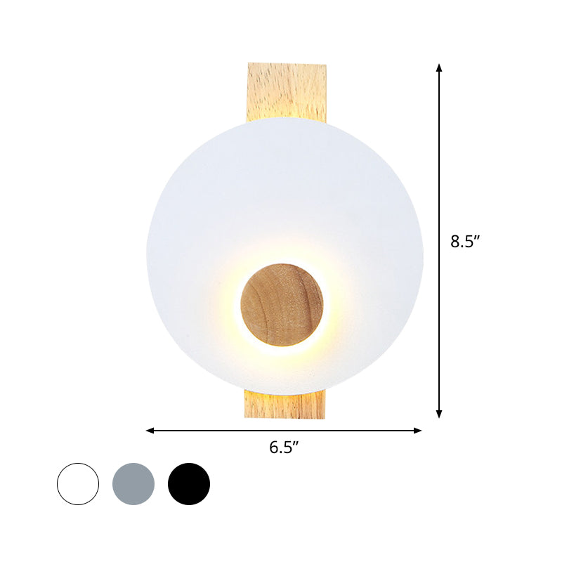 BowLift | Black/Gray/White Disc Wall Light Minimalist LED Metal Wall Lamp with Wooden Back for the Bedroom