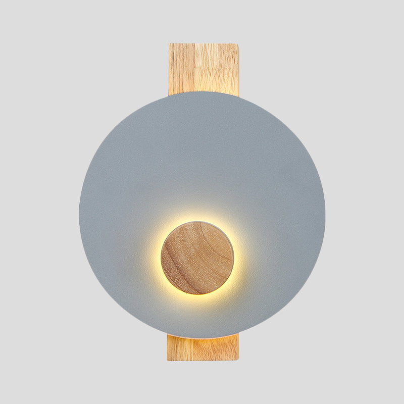BowLift | Black/Gray/White Disc Wall Light Minimalist LED Metal Wall Lamp with Wooden Back for the Bedroom