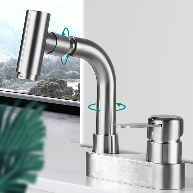 BowLift | Center set bathroom faucet stainless steel lever handle 2 holes swivel sink faucet