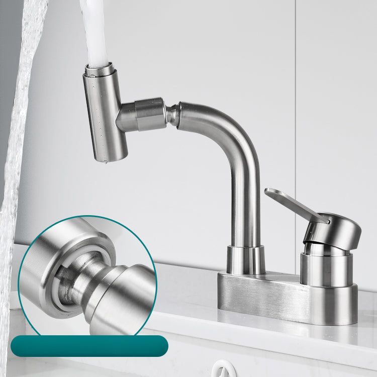 BowLift | Center set bathroom faucet stainless steel lever handle 2 holes swivel sink faucet