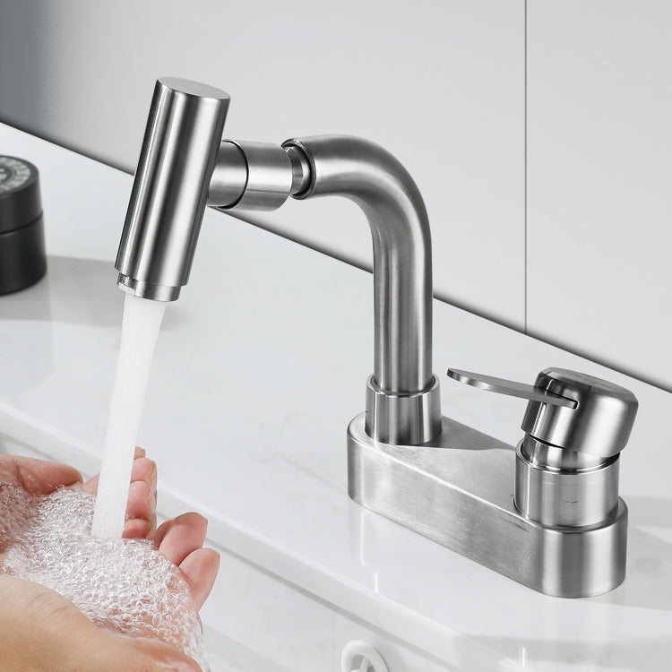 BowLift | Center set bathroom faucet stainless steel lever handle 2 holes swivel sink faucet