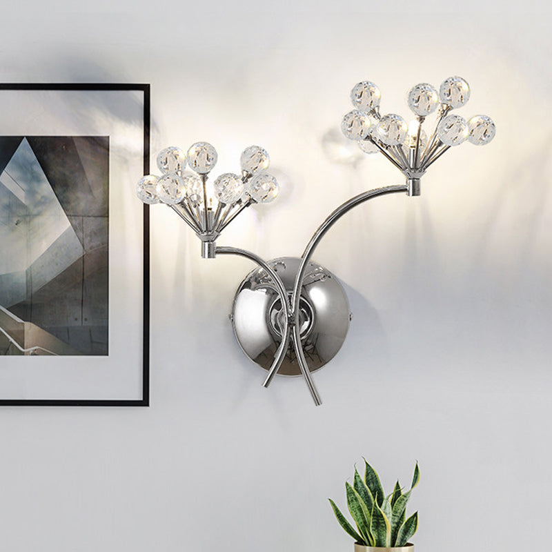 BowLift | Crystal Balls Floral Wall Lighting Modern Style 2 Lights Living Room Wall Lamp Chrome