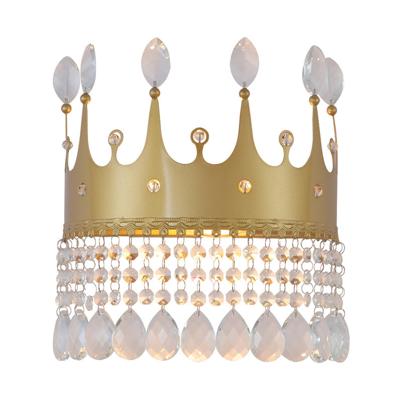 BowLift | Contemporary Crown Wall Light Wall Lamp 2 Bulbs Metallic Wall Mounted Lamp Fixture in Gold with Crystal Drops