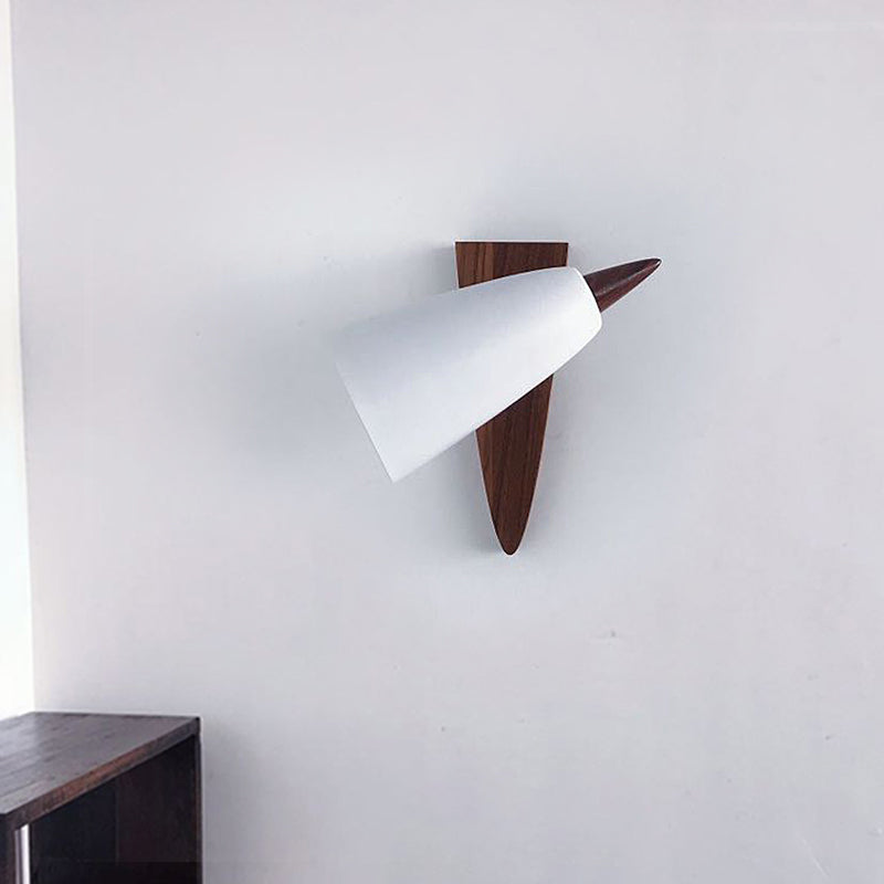 BowLift | Cone Metal Wall Mount Light Modern 1-Bulb White Wall Light Fixture with Triangle Wood Backplate