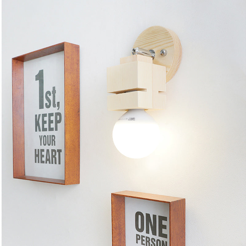 BowLift | Bare Bulb Wall Lamp Sconces Modernist Wood 1 Head Bedroom Rotatable Wall Mounted Light