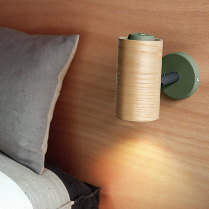 BowLift | Tube Bathroom Wall Light Wood 1 Head Macaron Wall Mounted Lamp in Yellow/Green/Blue