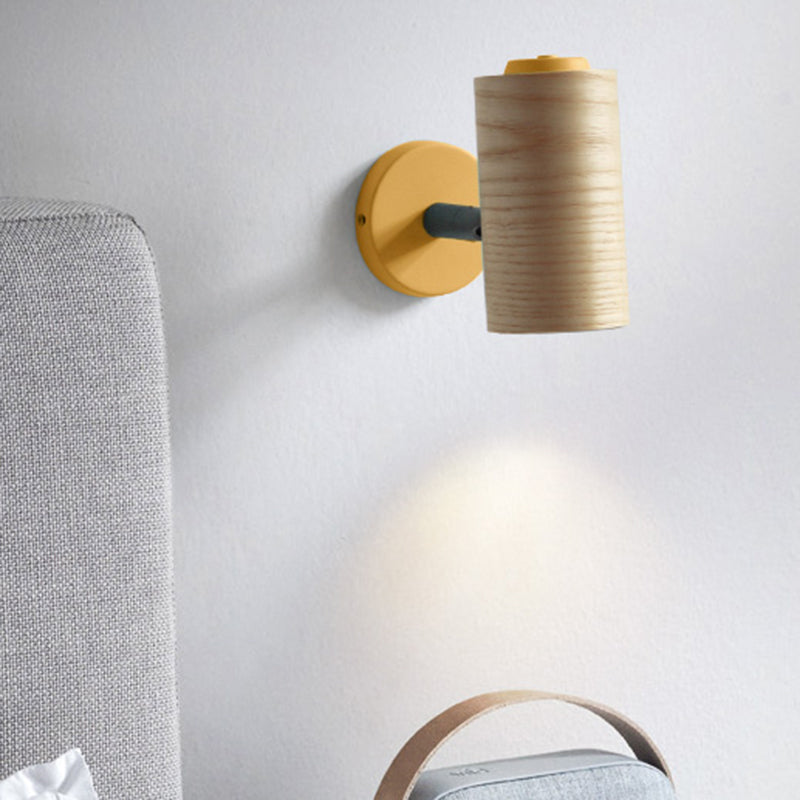 BowLift | Tube Bathroom Wall Light Wood 1 Head Macaron Wall Mounted Lamp in Yellow/Green/Blue