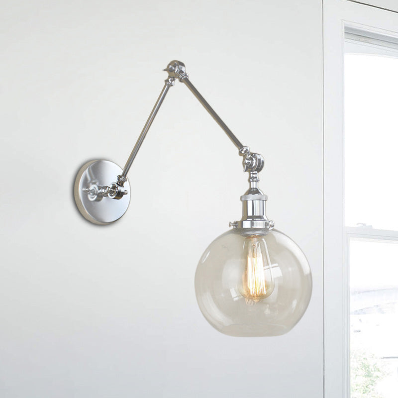 BowLift | A wall lamp with a glass globe shade, clear glass, industrial dining room wall light with swivel arm