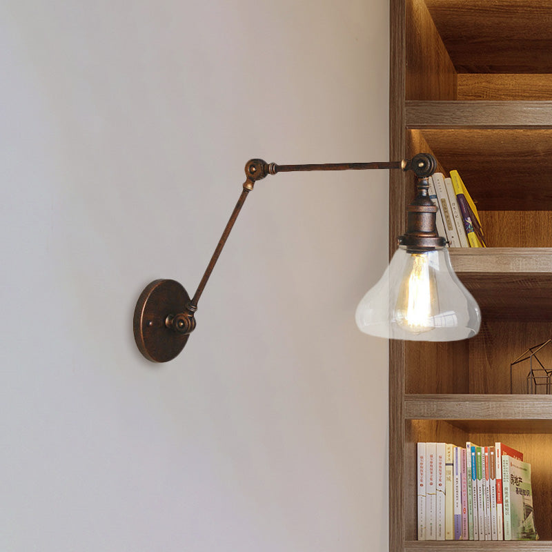 BowLift | Clear Glass Pear Shade Wall Lamp Antique 1 Light Living Room Lighting Fixture in Rustic Copper