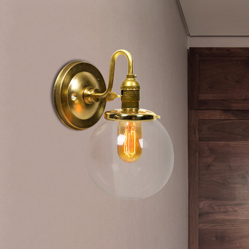 BowLift | Brass Round Wall Lighting Industrial Clear Glass 1 Light Dining Room Wall Light Fixture