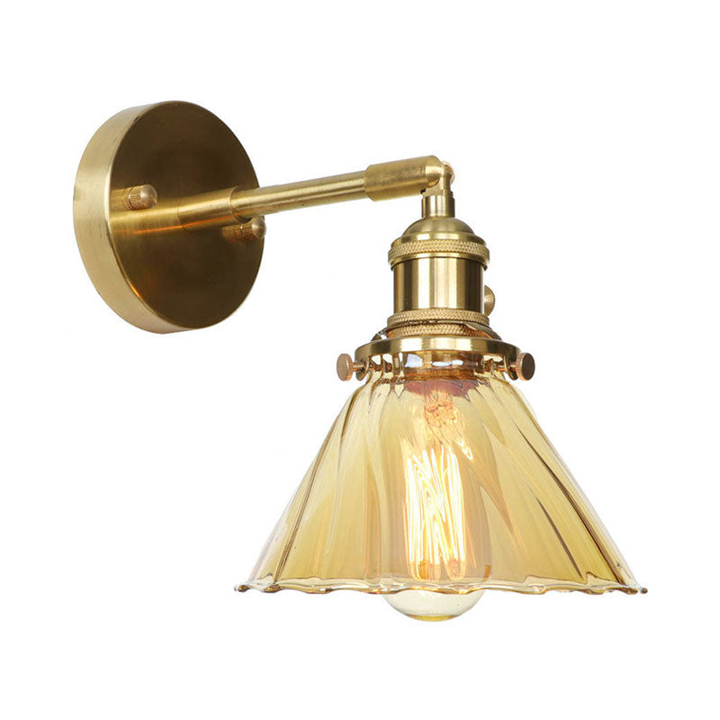 BowLift | Industrial Vintage Cone Wall Lamp Amber Ruffle Glass Adjustable 1 Light Wall Sconce