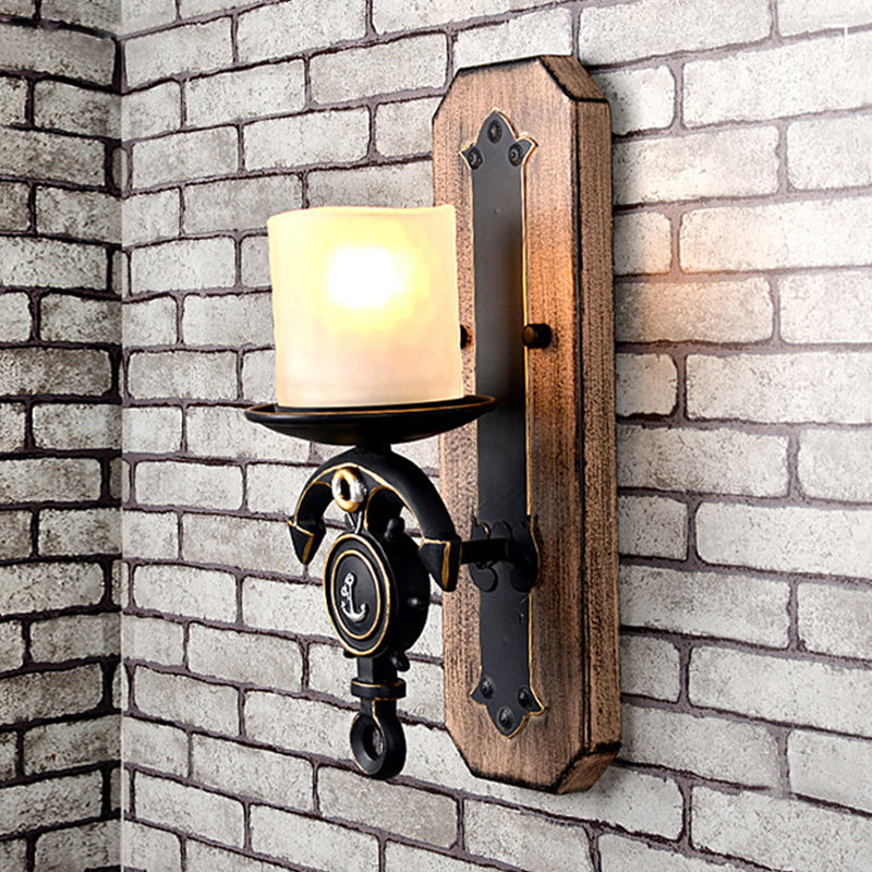 BowLift | Black Cylinder Wall Lamp Industrial Frosted Glass 1/2 Light Dining Room Wall Light with Anchor Design