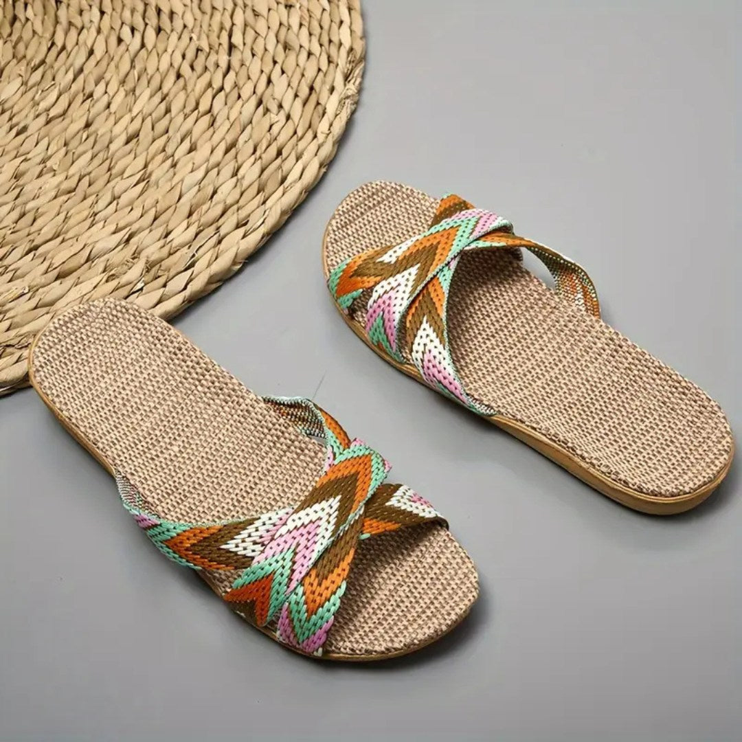 Zenvia – Colorblock Cross-Linen Summer Slippers