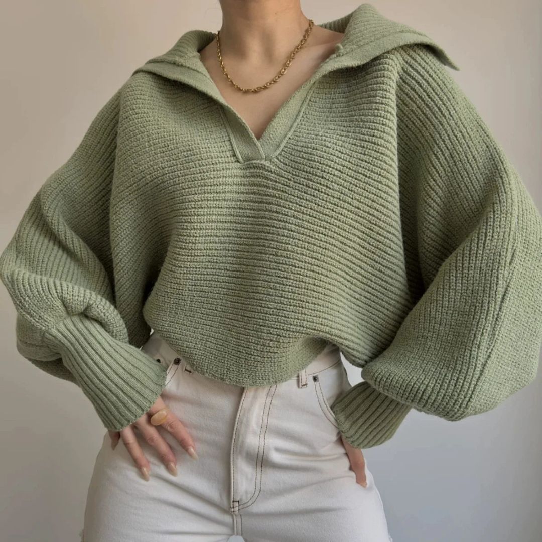 Ribbed V-Neck Sweater in Soft Stretch Knit