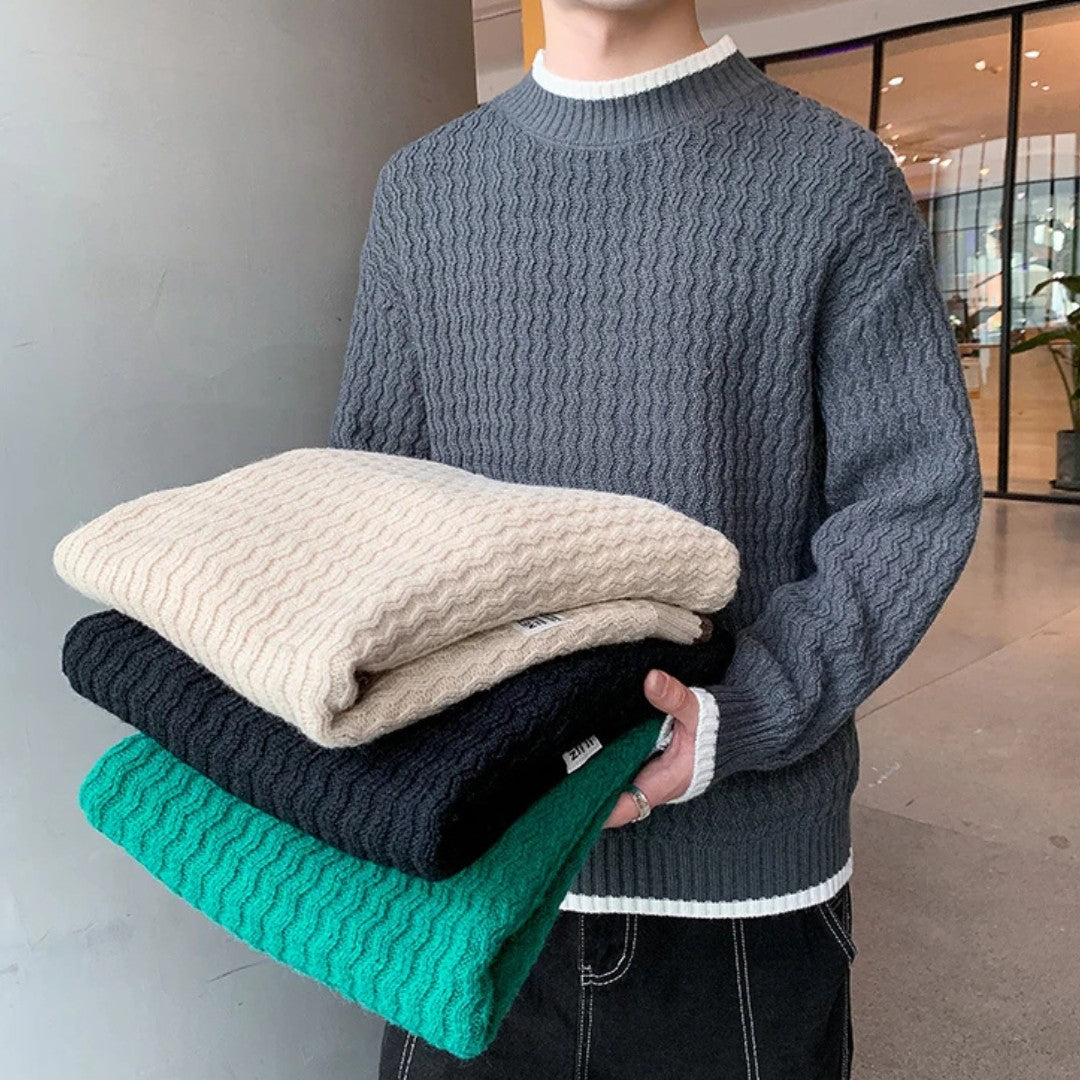 Merino Wool Pullover with Wave Texture
