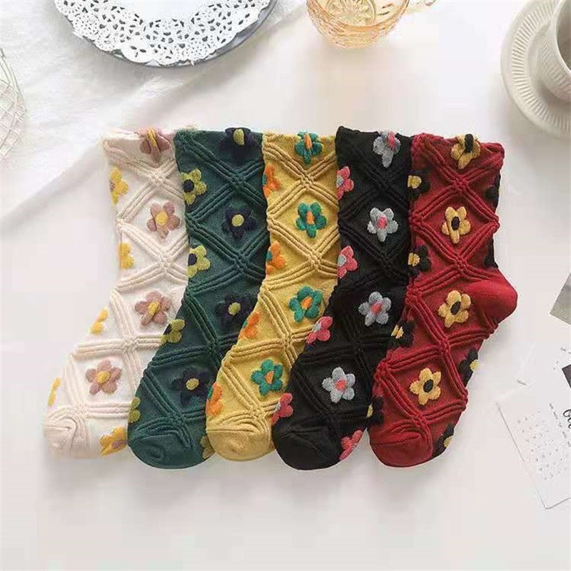 BowLift | 5 Pair Vintage Flower Embroidery Socks