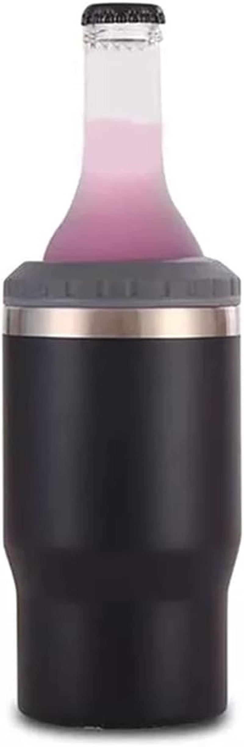 BowLift | 4 in 1 stainless steel can/bottle insulator, 14Oz two-way lid SUS insulated can cooler, beer bottle holder (Black)
