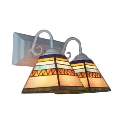 BowLift | Pyramid Wall Lamp Tiffany Style Stainless Steel Glass 2 Lights White Vanity Wall Lamp for Living Room, Mediterranean / Boat