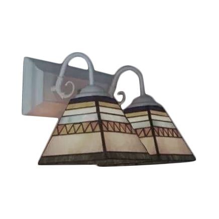 BowLift | Pyramid Wall Lamp Tiffany Style Stainless Steel Glass 2 Lights White Vanity Wall Lamp for Living Room, Mediterranean / Boat