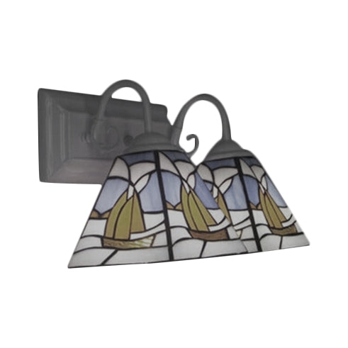 BowLift | Pyramid Wall Lamp Tiffany Style Stainless Steel Glass 2 Lights White Vanity Wall Lamp for Living Room, Mediterranean / Boat