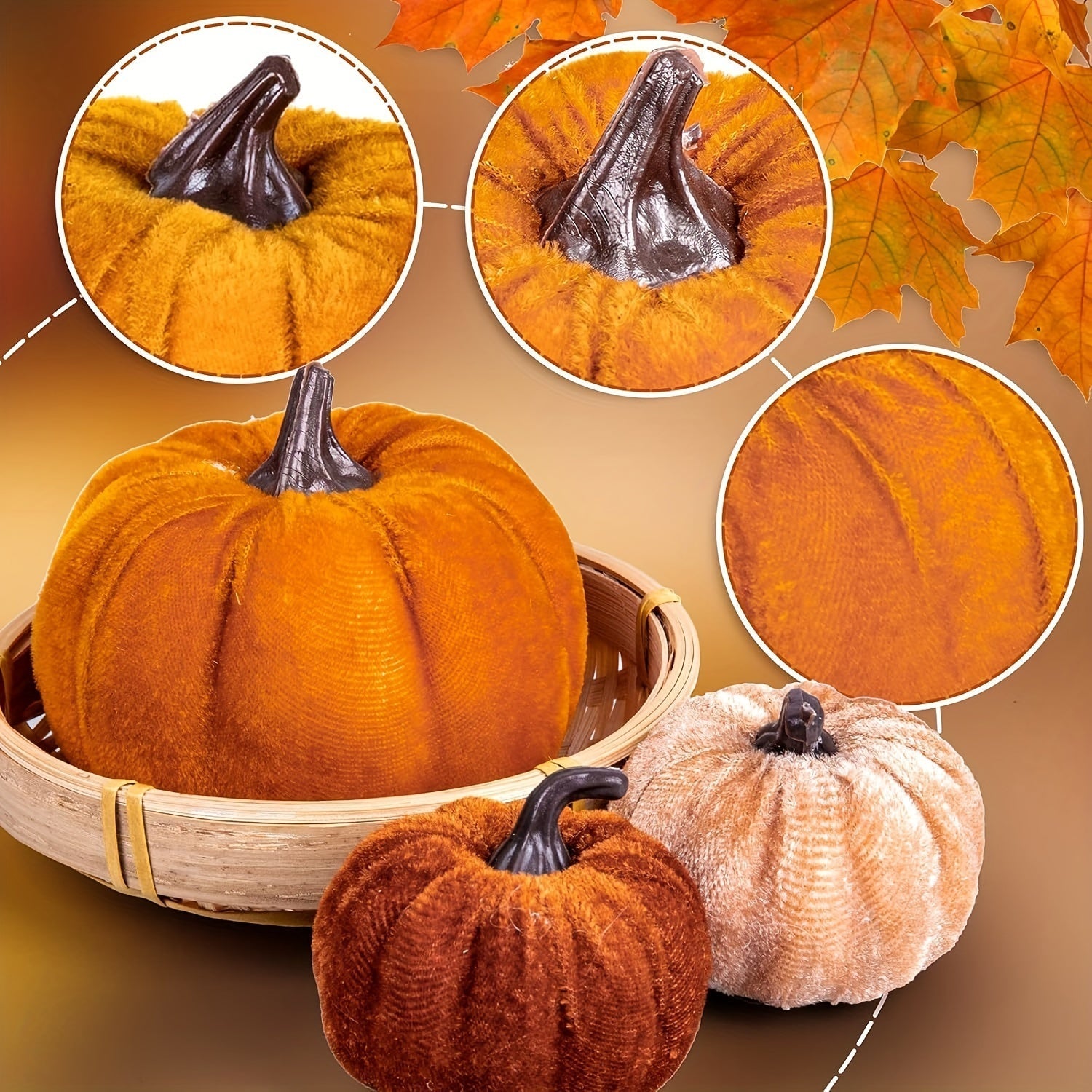 BowLift | Autumn Decoration Pumpkin Set – 12 Pieces Artificial Pumpkins with Velvet Finish