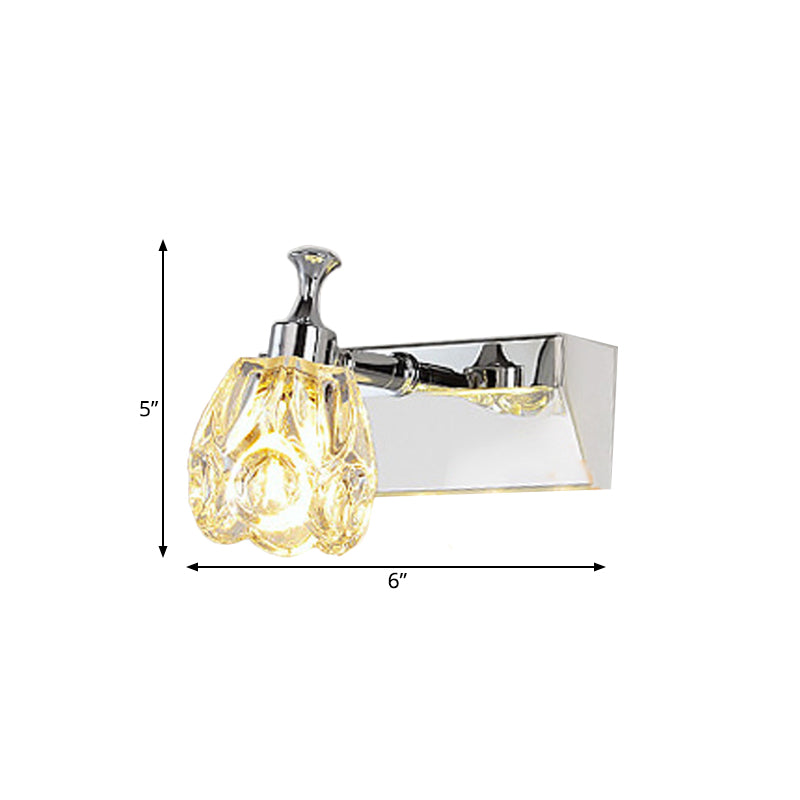 BowLift | Chrome 1/2/3-Light Vanity Light Fixture Minimal Faceted Crystal Flower Wall Lamp in Warm/White Light