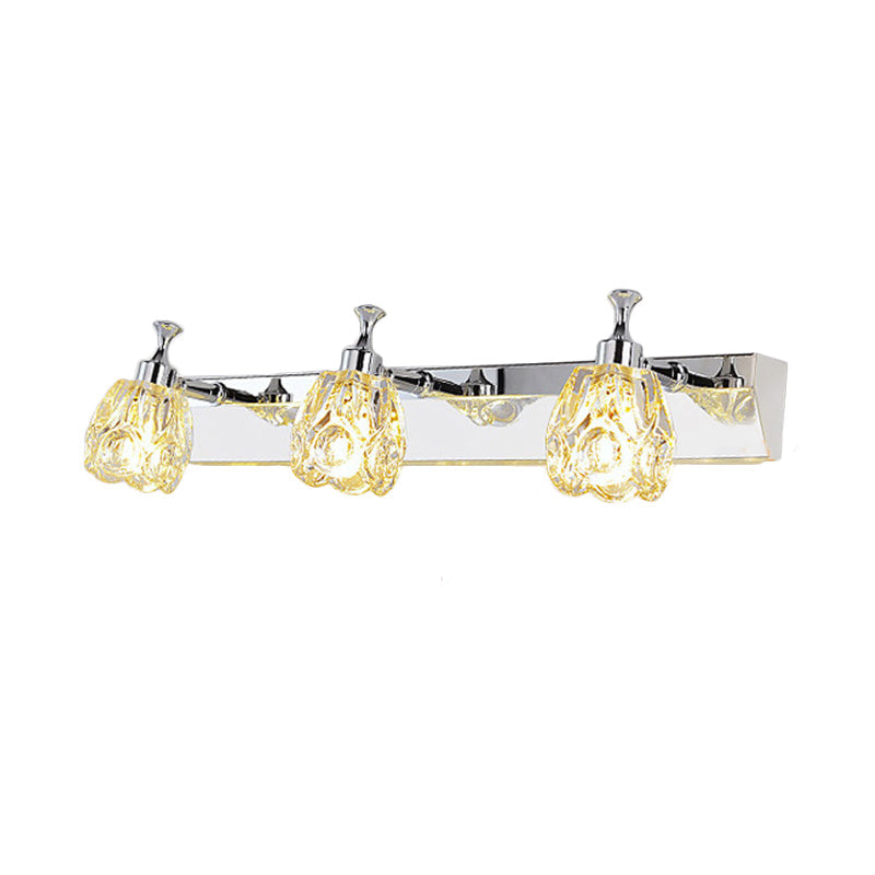 BowLift | Chrome 1/2/3-Light Vanity Light Fixture Minimal Faceted Crystal Flower Wall Lamp in Warm/White Light